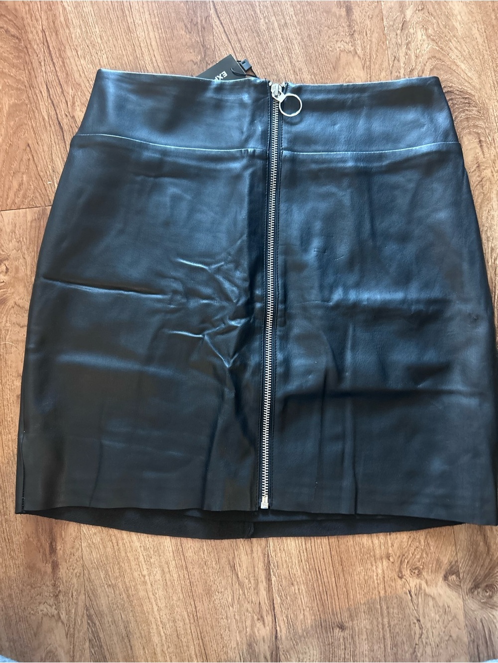 NWT Express Black Leather Mini Skirt with Front Zip